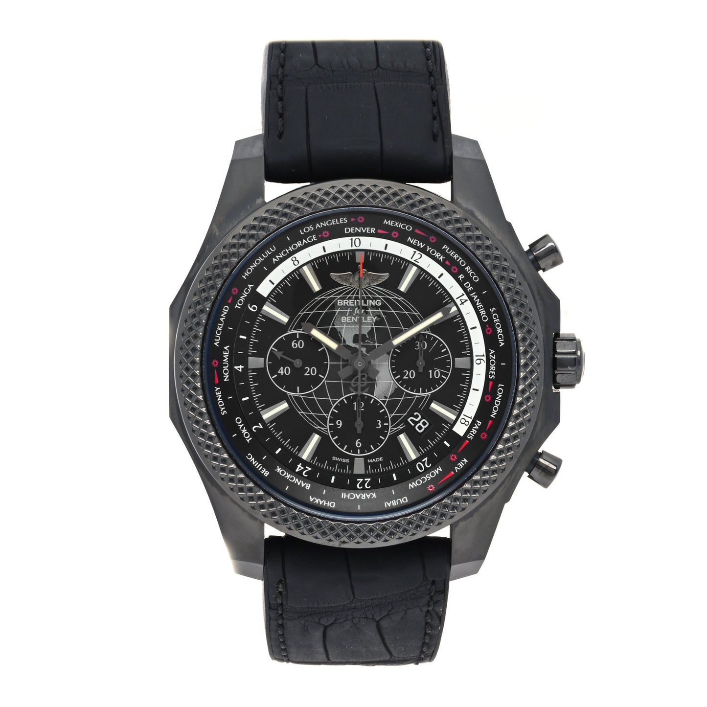 Stainless Steel Rubber 49mm Bentley B05 Unitime Chronograph Automatic Watch Black MB0521