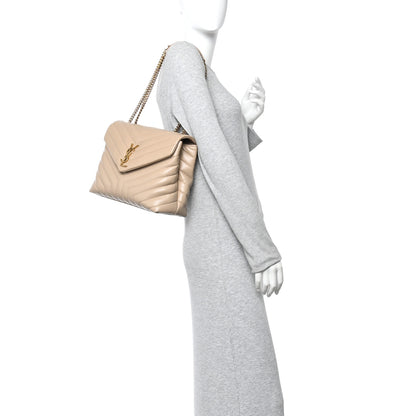 Saint Laurent Calfskin Y Quilted Monogram Medium Loulou Chain Satchel Dark Beige 2 of 11
