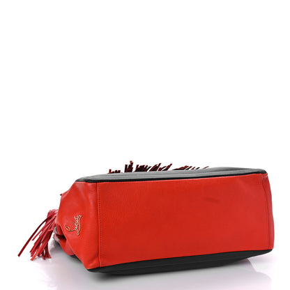 Christian Louboutin Grained Calfskin Artemis Fringe Shopping Tote Red Black 4 of 10