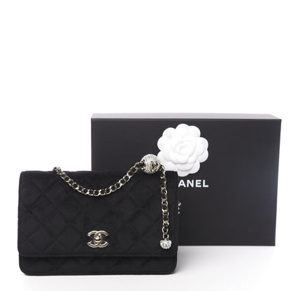 Chanel Velvet Quilted Pearl Crush Wallet On Chain WOC Black 12 of 12