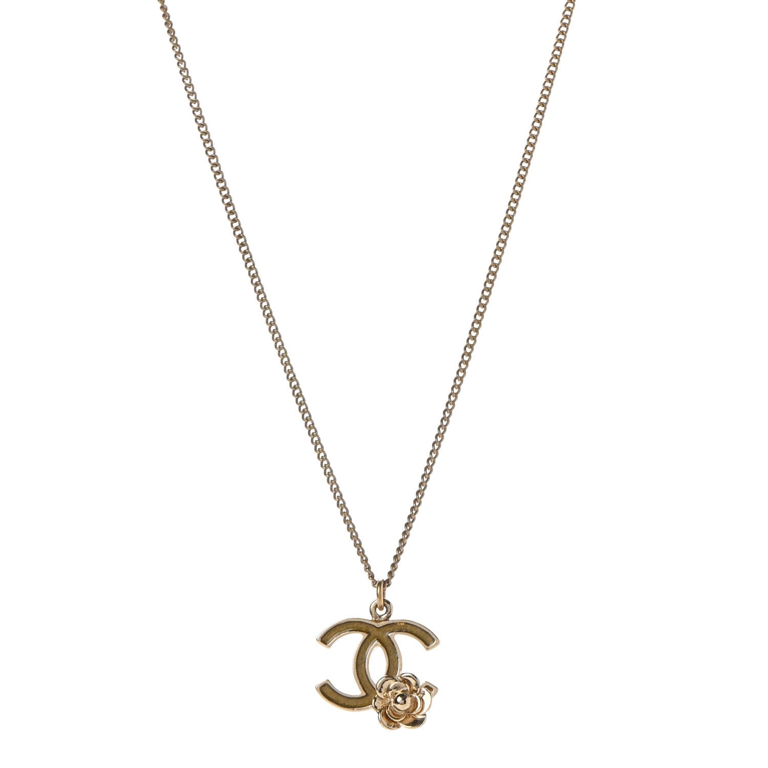 Chanel Resin CC Camellia Flower Necklace Gold 1 of 7