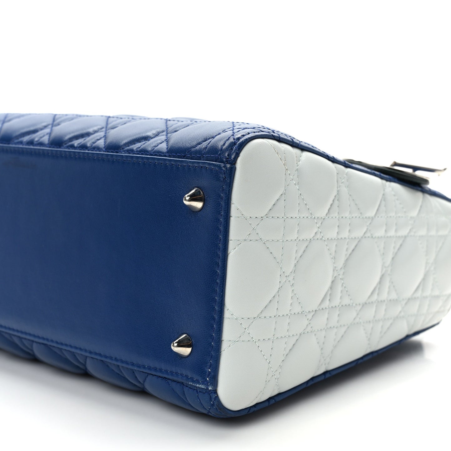 Lambskin Cannage Medium Tri-Color Lady Dior Blue Celeste Deep Green