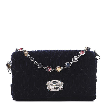 Miu Miu Velluto Matelasse Crystal Flap Clutch Navy 1 of 10