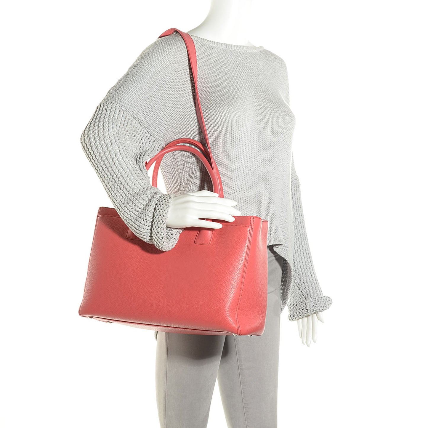 Calfskin Cerf Executive Shopper Tote Coral
