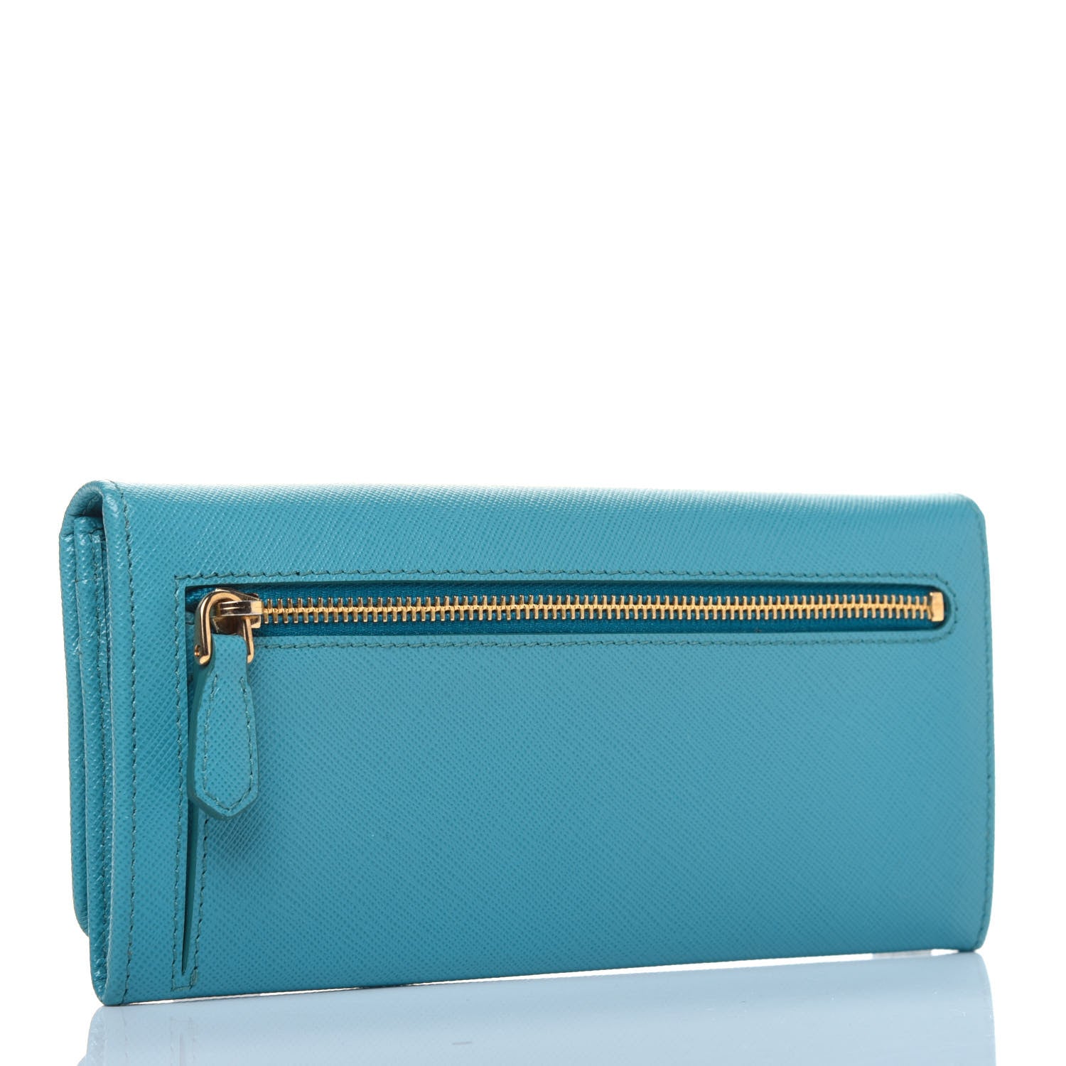 Prada Saffiano Metal Continental Flap Wallet Turchese 3 of 15