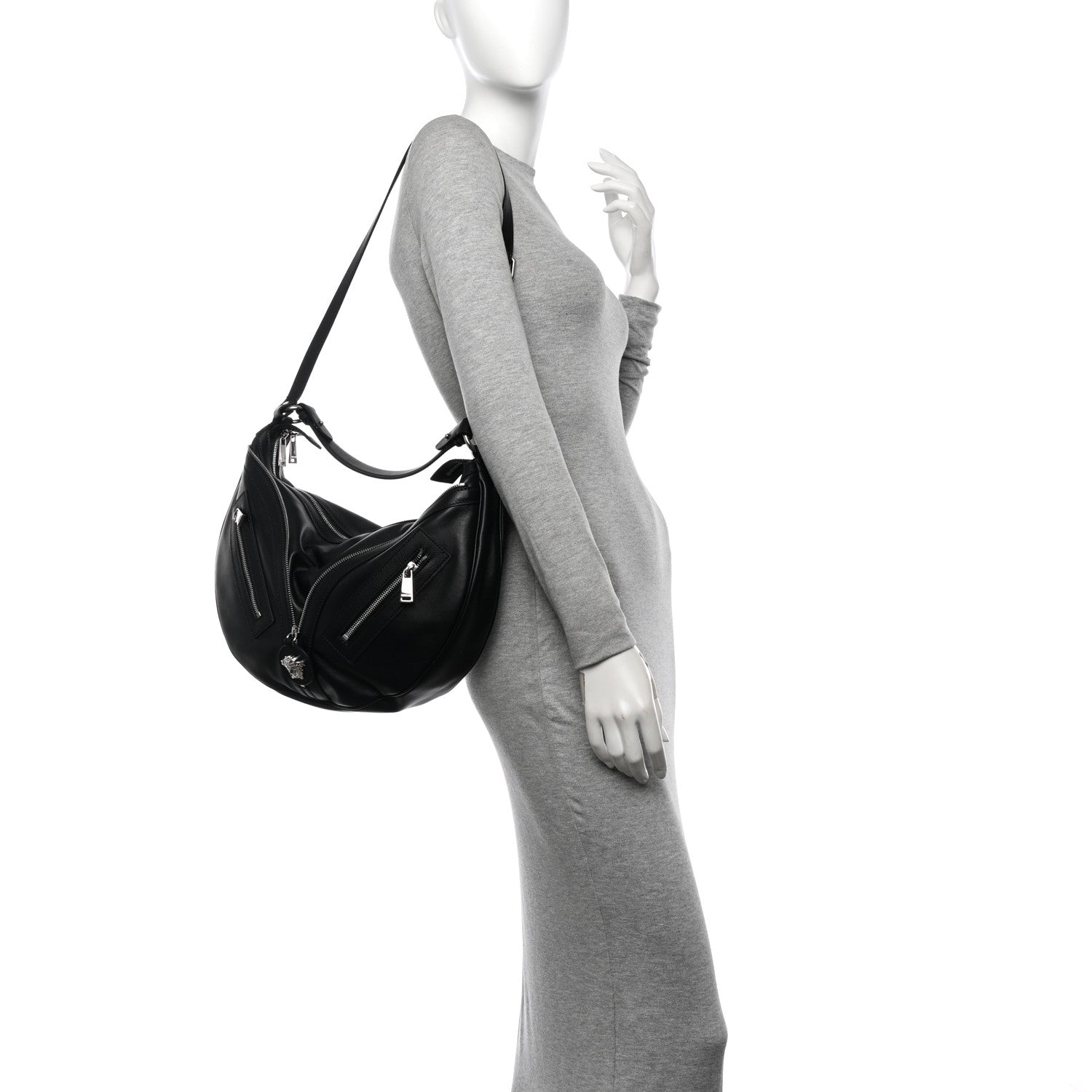 Versace Calfskin Medium Repeat Zip Hobo Black 2 of 9