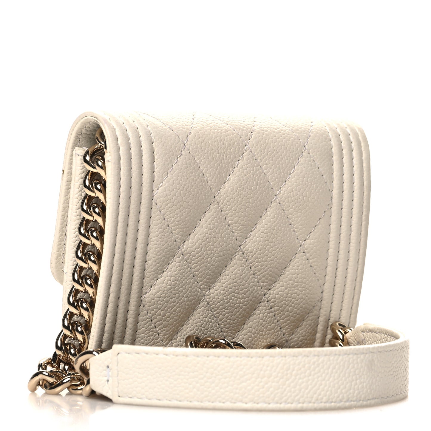 Caviar Quilted Boy Card Holder On Chain White