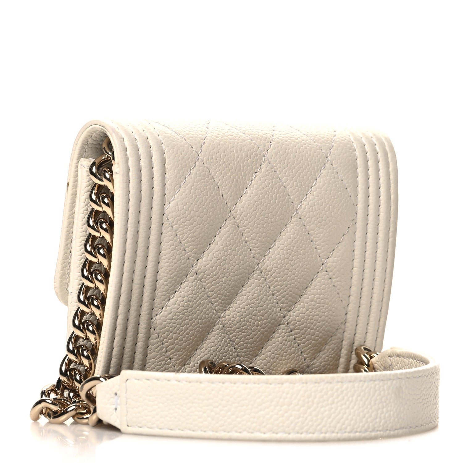 Chanel Caviar Quilted Boy Card Holder On Chain White 3 of 12