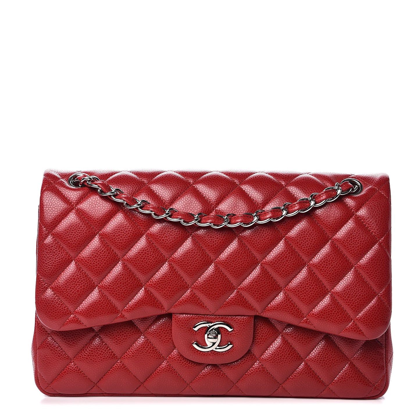 Caviar Quilted Jumbo Double Flap Red