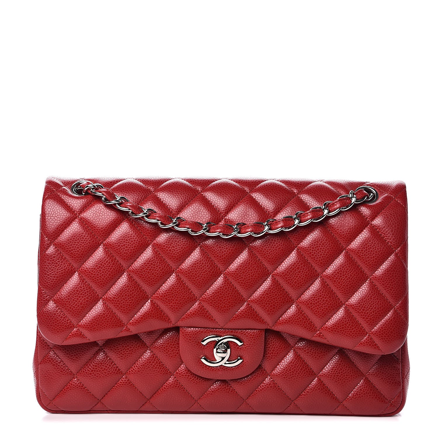 Chanel Caviar Quilted Jumbo Double Flap Red 1 of 12