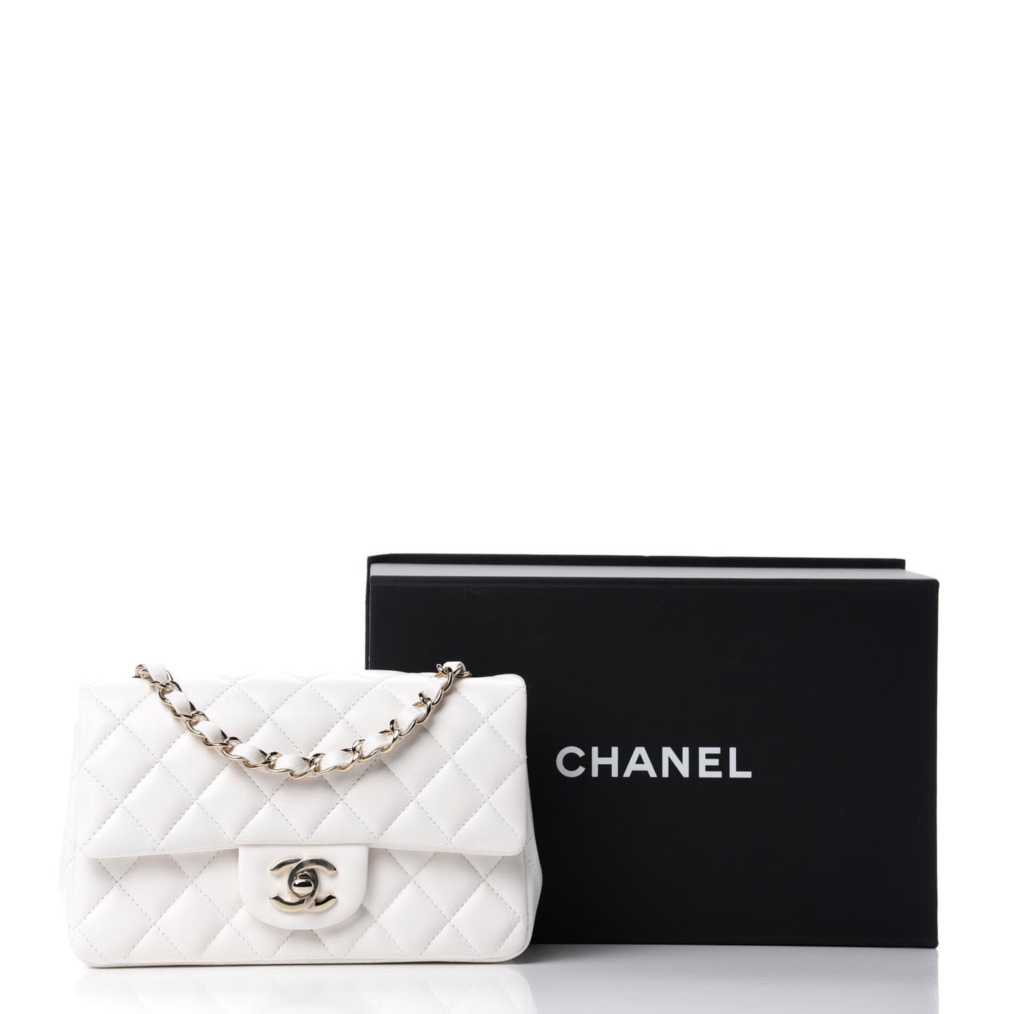 Lambskin Quilted Mini Rectangular Flap White