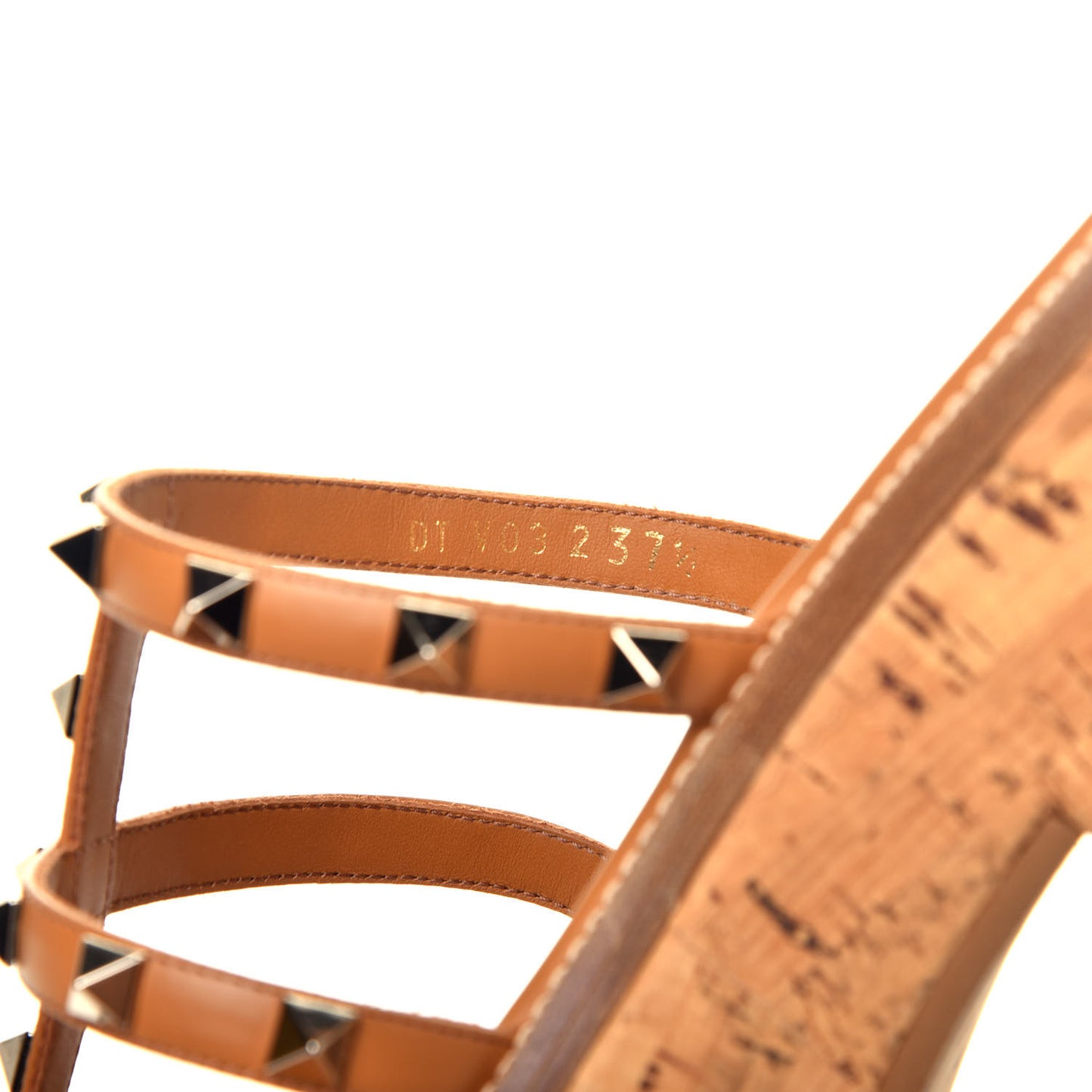 Calfskin Cork Rockstud Caged 30/50mm Platform Sandals 37.5 Tan