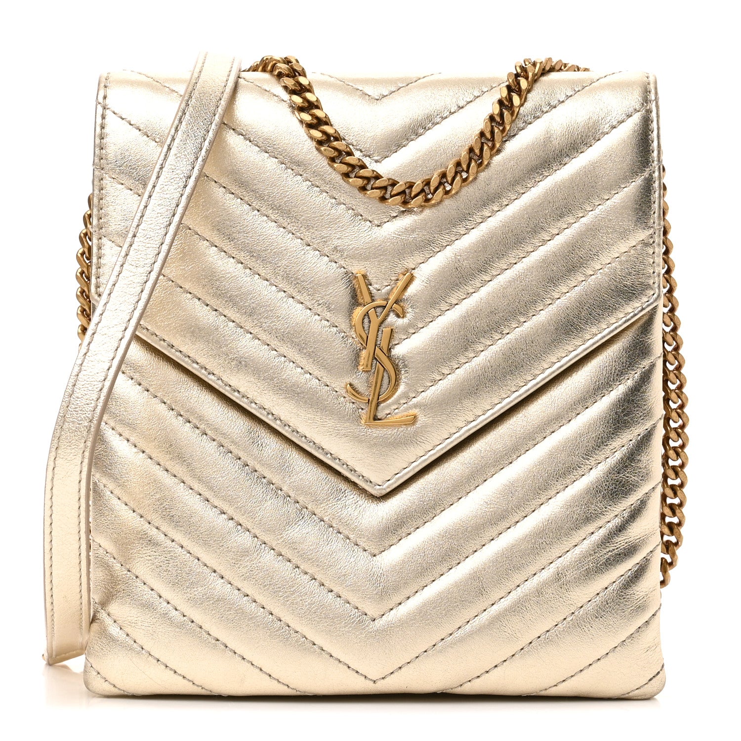 Saint Laurent Metallic Lambskin Quilted Double Flap Bag Gold 1 of 11