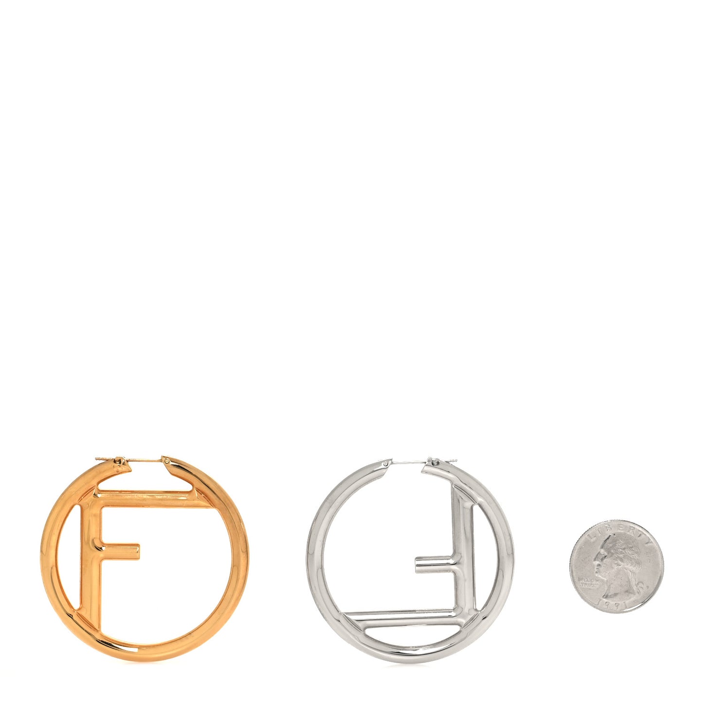 Metal FF Hoop Earrings Gold Silver