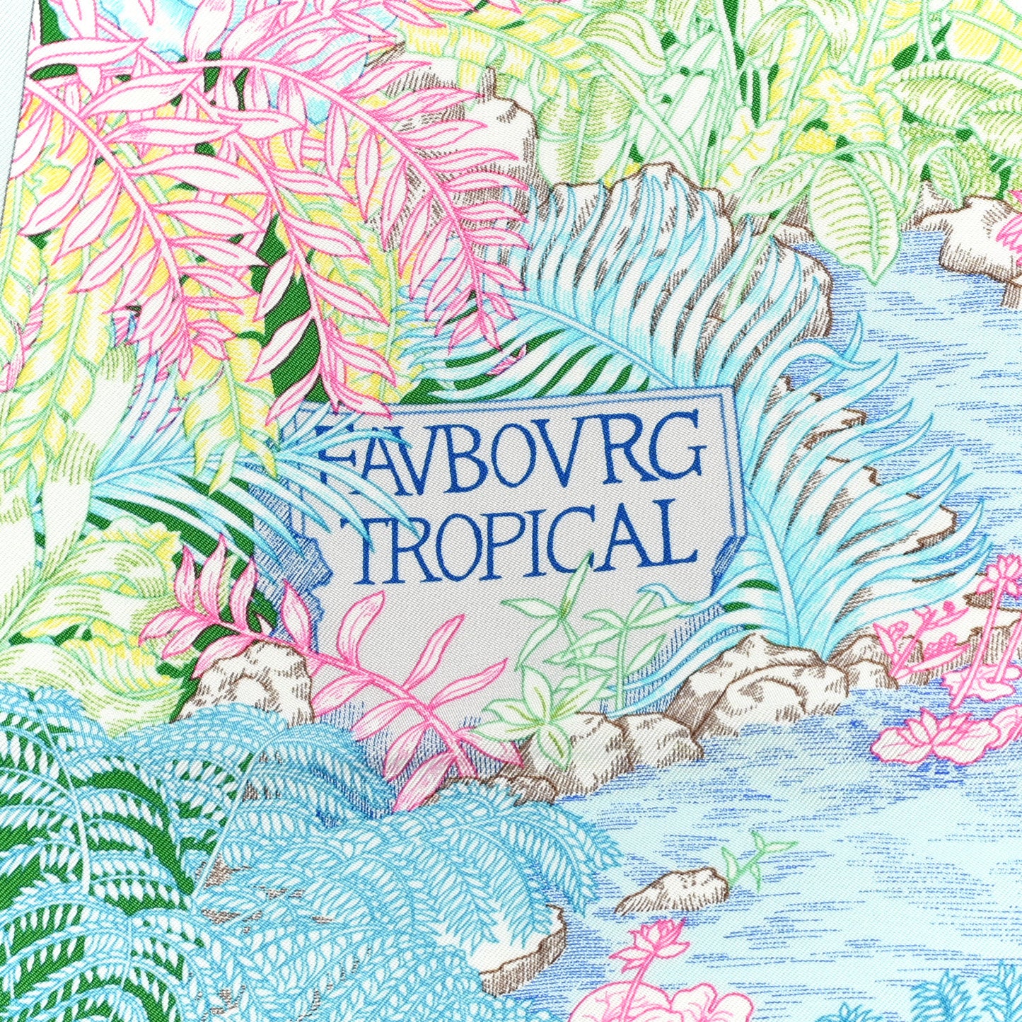 Silk Twill Faubourg Tropical Scarf 90 Bleu Vert Jaune