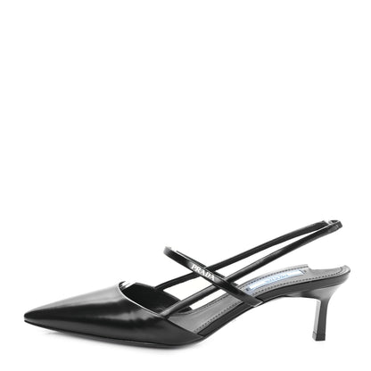 Prada Spazzolato Pointed Toe 55mm Slingback Pumps 38 Black 1 of 7