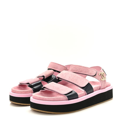 Chanel Suede Calfskin Velcro Flat Sandals 36 Light Pink 3 of 8