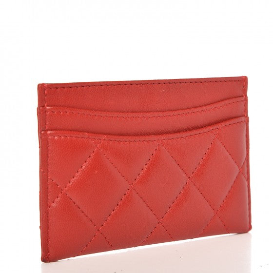 Lambskin Quilted Card Holder Red Pink
