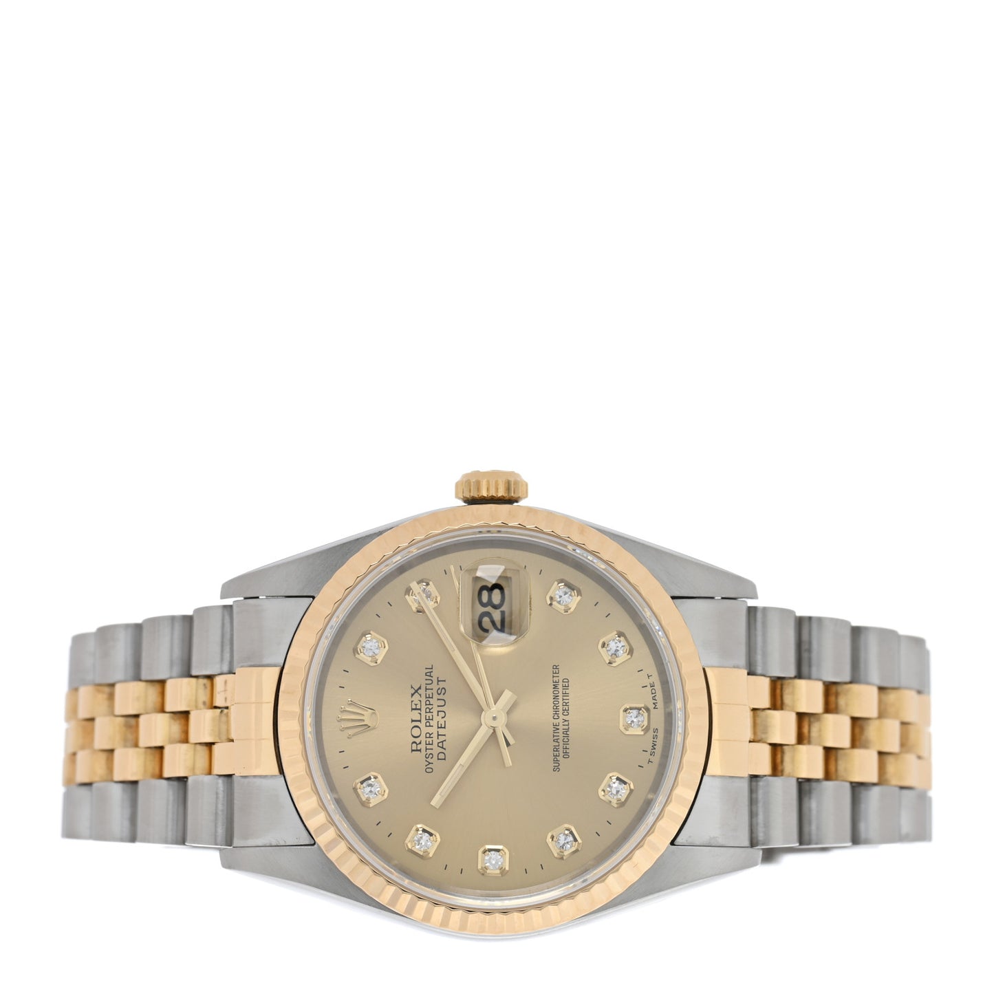 Stainless Steel 18K Yellow Gold Diamond 36mm Oyster Perpetual Datejust Watch Champagne 16233