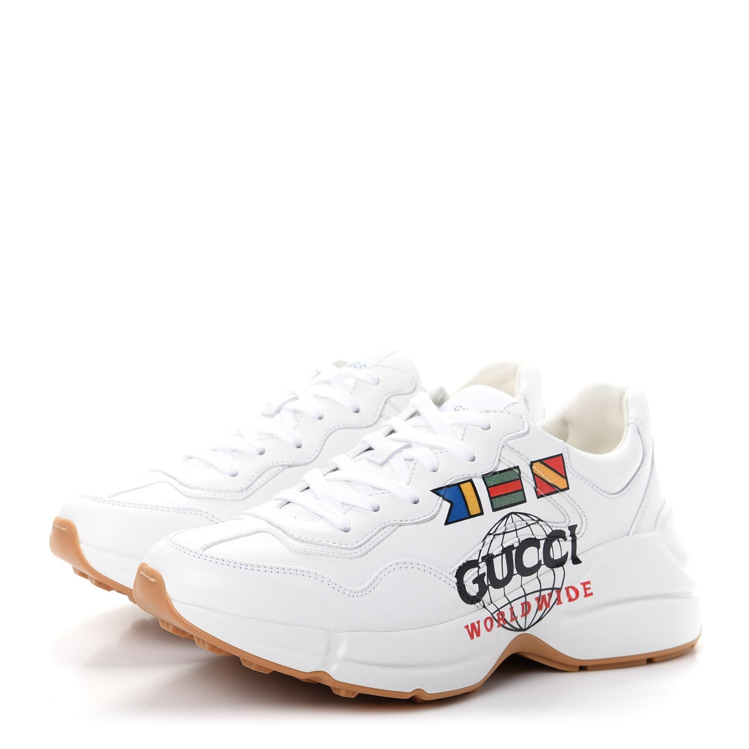 Gucci Calfskin Worldwide Womens Rhyton Sneakers 37.5 Great White 3 of 11