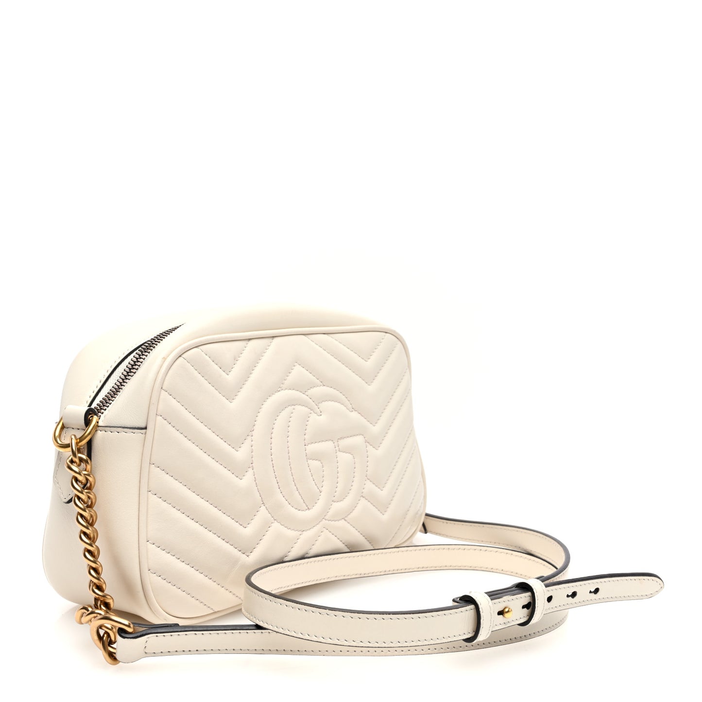 Calfskin Matelasse Small GG Marmont Chain Shoulder Bag White