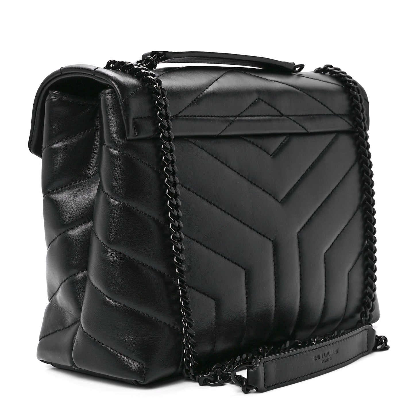 Calfskin Y Quilted Monogram Monochrome Small Loulou Chain Satchel Black
