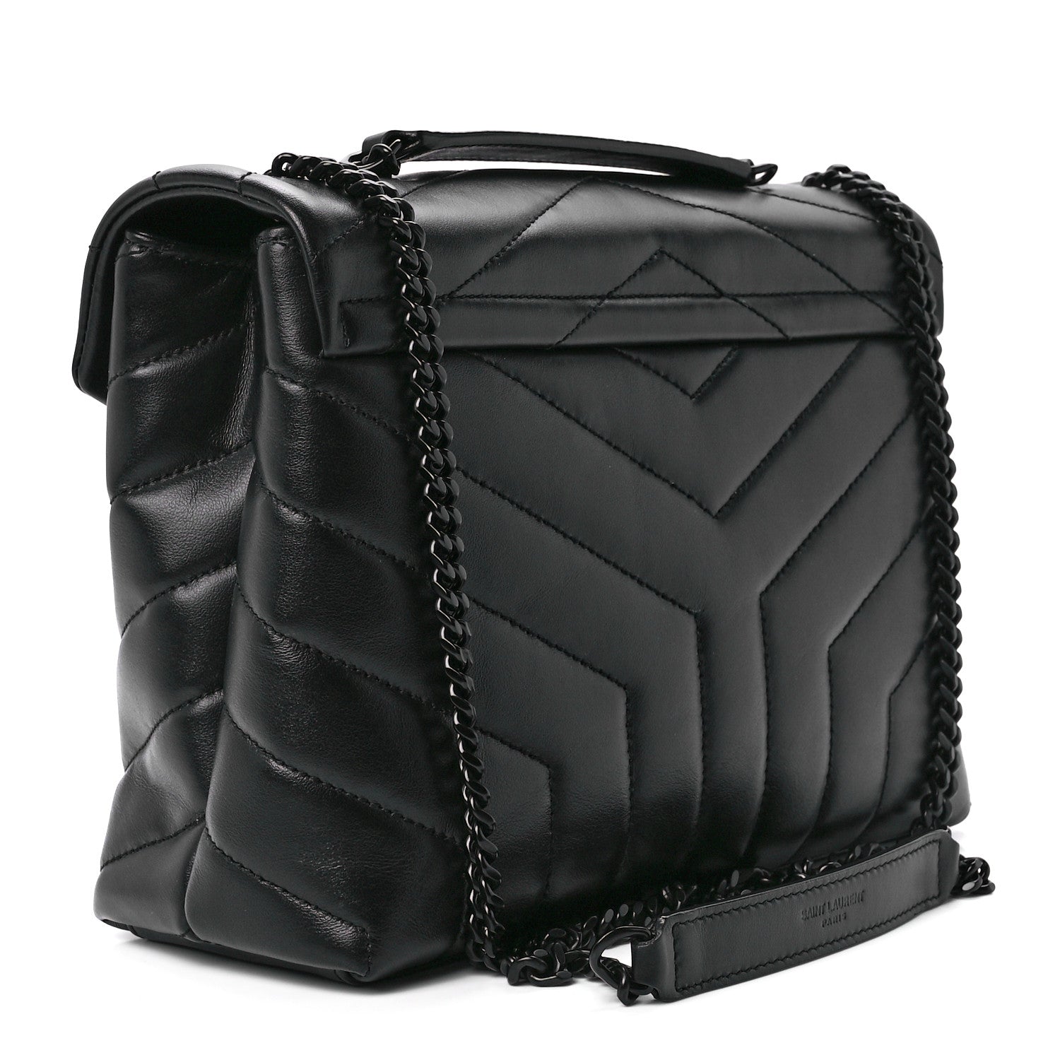 Saint Laurent Calfskin Y Quilted Monogram Monochrome Small Loulou Chain Satchel Black 2 of 12