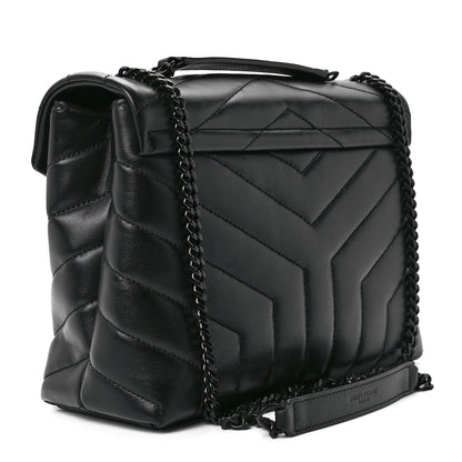 Saint Laurent Calfskin Y Quilted Monogram Monochrome Small Loulou Chain Satchel Black 2 of 12