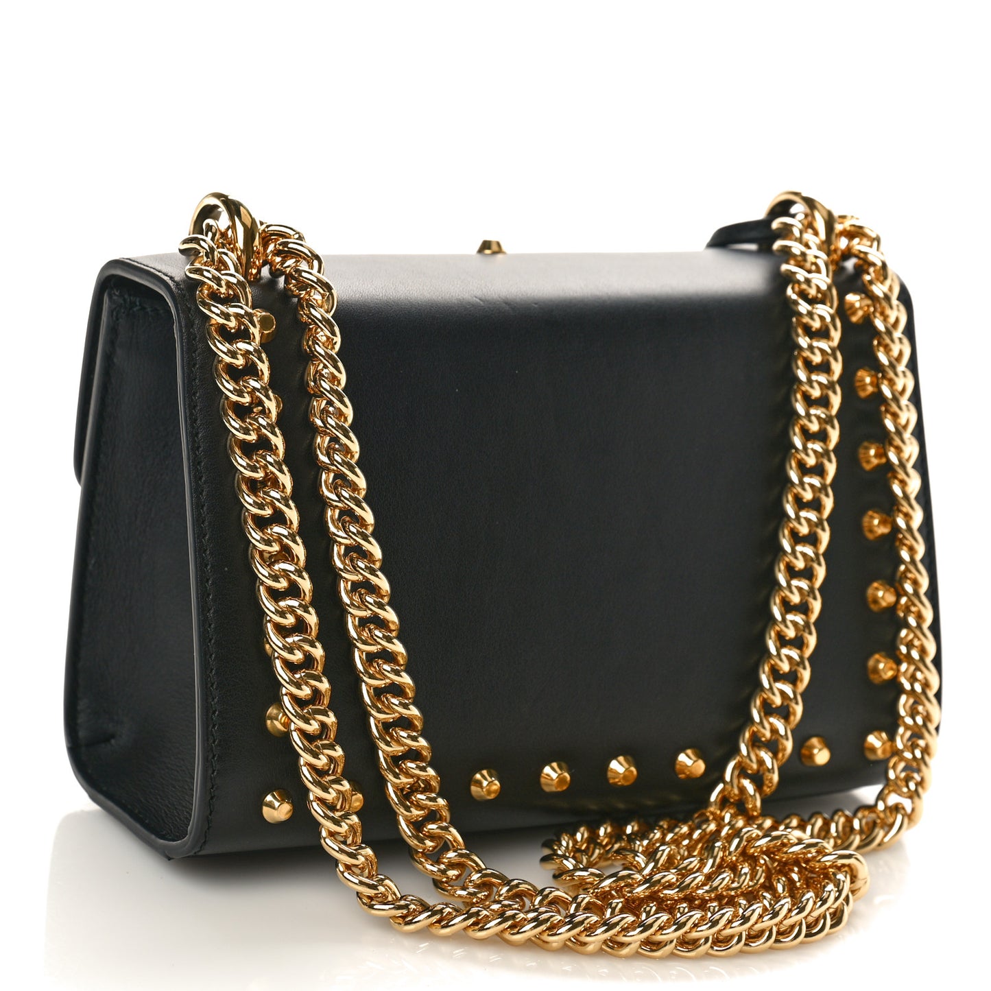 Calfskin Studded Small Padlock Shoulder Bag Black