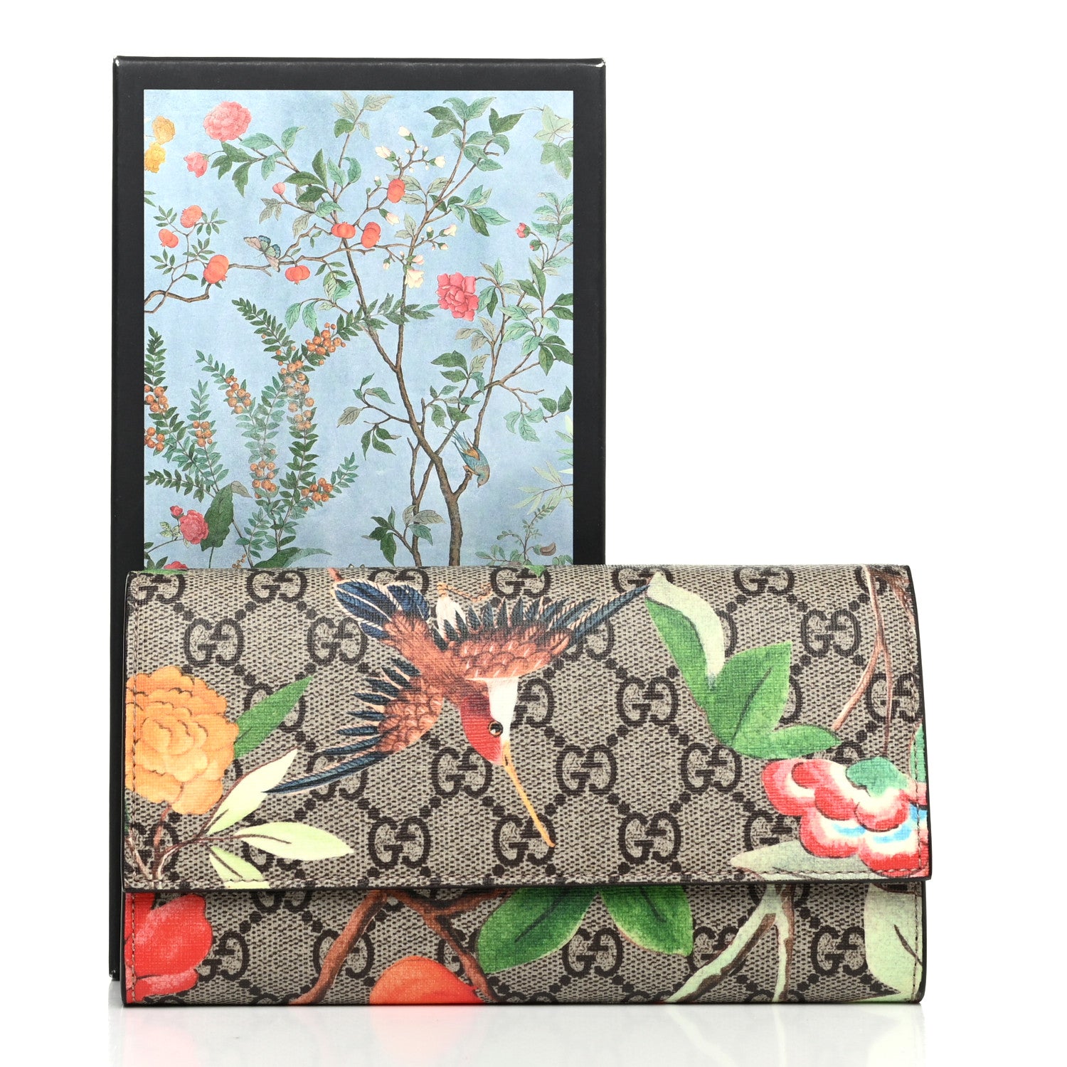 Gucci GG Supreme Monogram Tian Continental Wallet Beige Multicolor Red 7 of 7