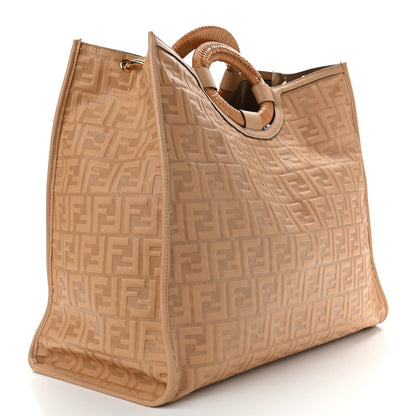 Fendi Vitello Cristallo Nature Wicker FF 1974 Embossed Large Runaway Shopper Tote Makeup 3 of 9