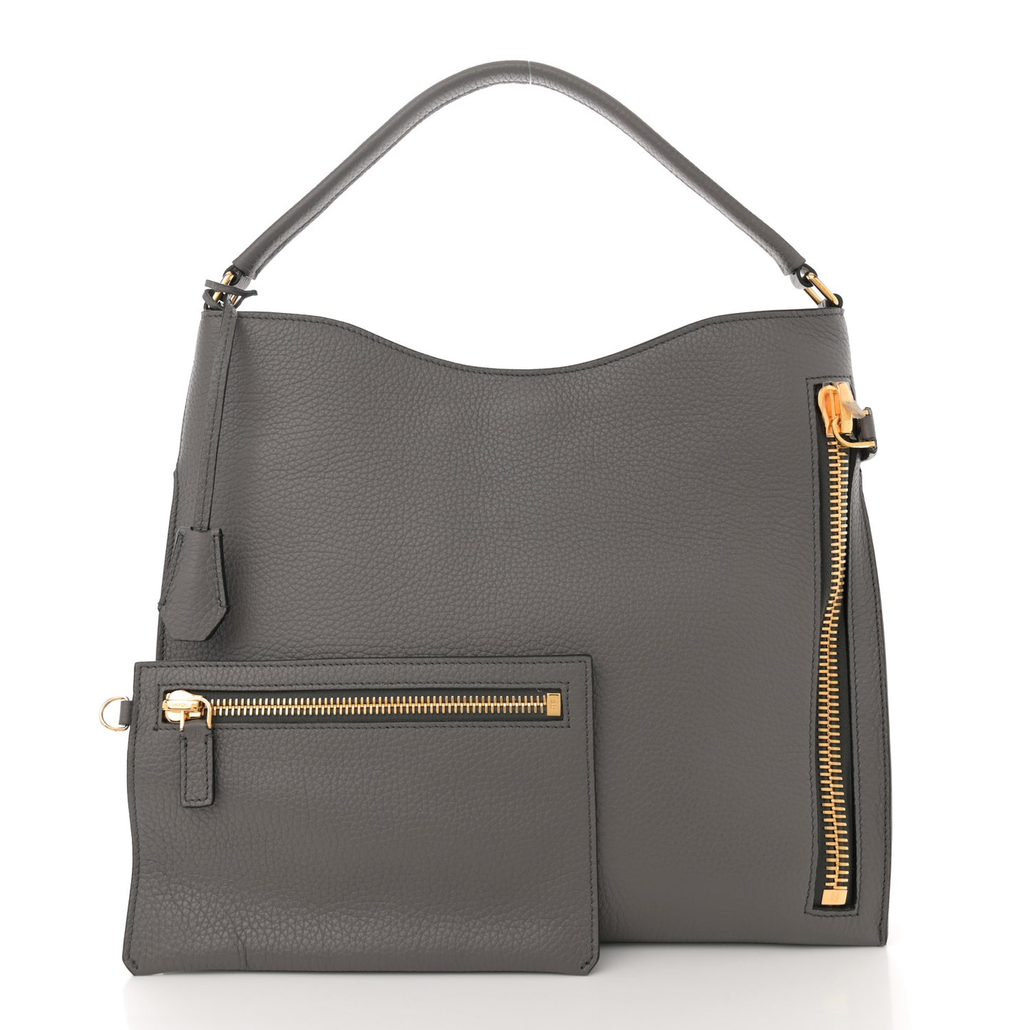 Pebbled Calfskin Small Alix Padlock Zip Hobo Bag Grey