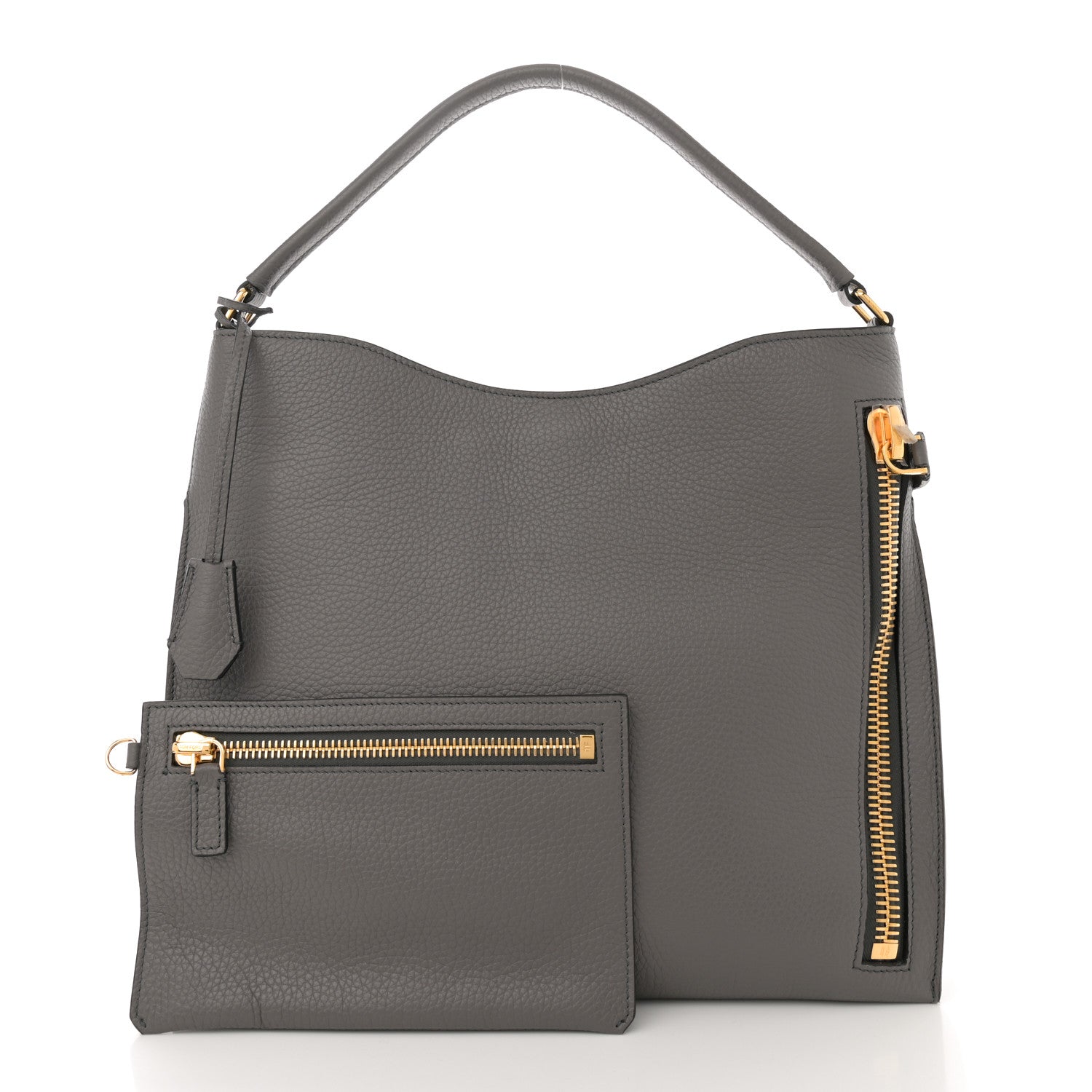 Tom Ford Pebbled Calfskin Small Alix Padlock Zip Hobo Bag Grey 3 of 12