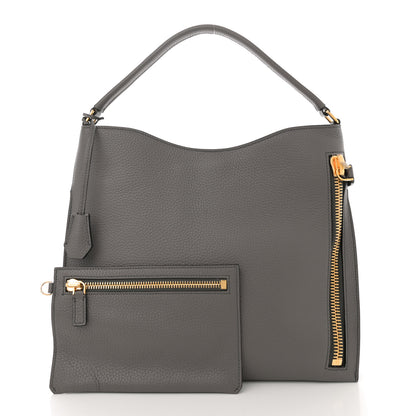 Tom Ford Pebbled Calfskin Small Alix Padlock Zip Hobo Bag Grey 3 of 12
