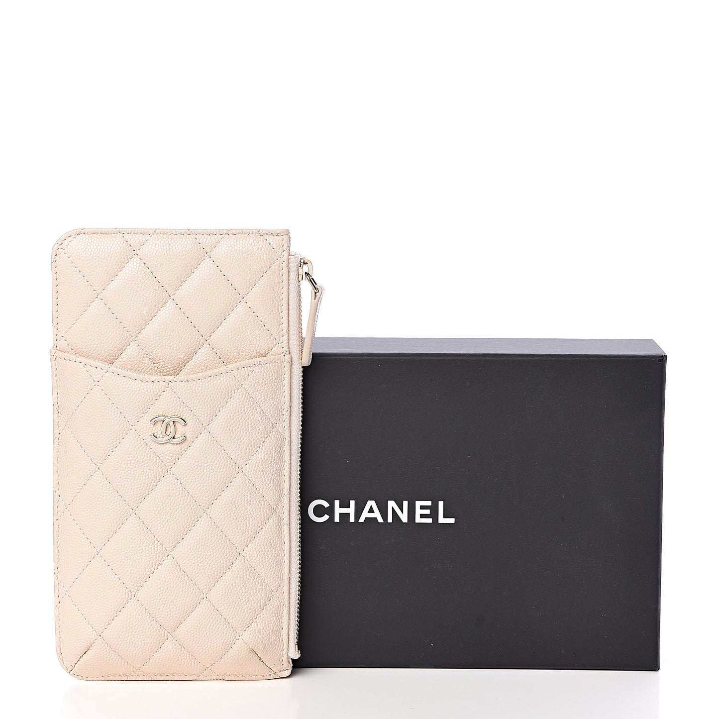 Caviar Quilted Classic Flat Wallet Pouch Light Beige