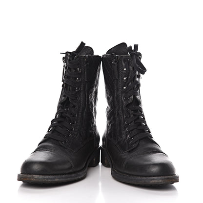 Chanel Sheepskin Quilted CC Tall Lace Up Combat Boots 40 Black 6 of 9