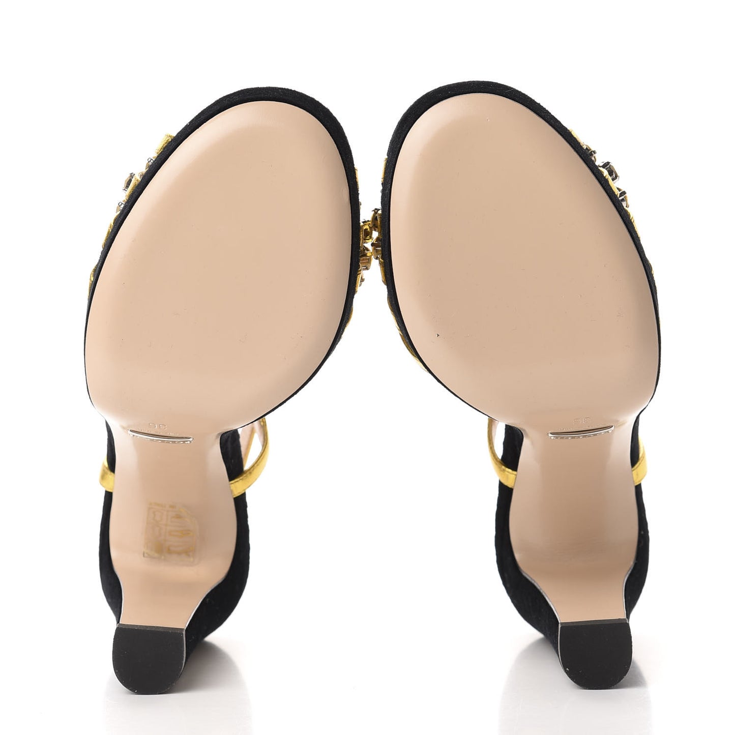 Velvet Nappa Crystal Zephyra Slingback Platform High Heel Sandals 36 Black Gold