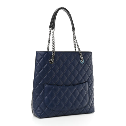 Chanel Lambskin Quilted Small Urban Delight Tote Black Blue 3 of 10