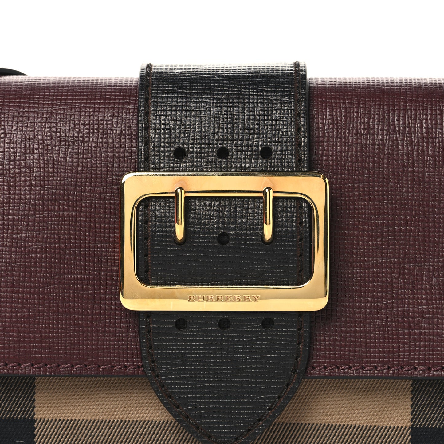 House Check Bridle Calfskin Madison Buckle Bag Burgundy