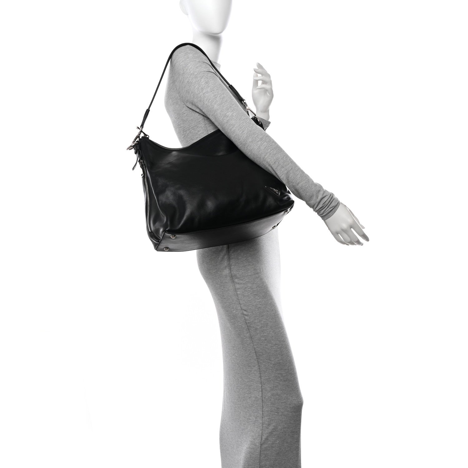 Prada Soft Calf Side Zip Hobo Black 2 of 10