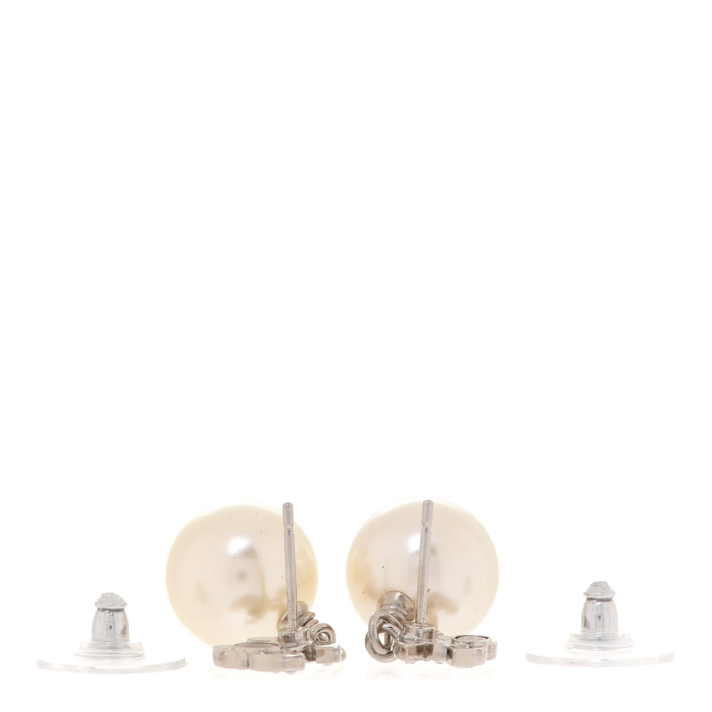Crystal Pearl CC Drop Earrings Silver