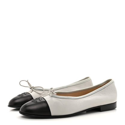 Chanel Lambskin Cap Toe CC Ballerina Flats 36.5 Grey Black 4 of 8