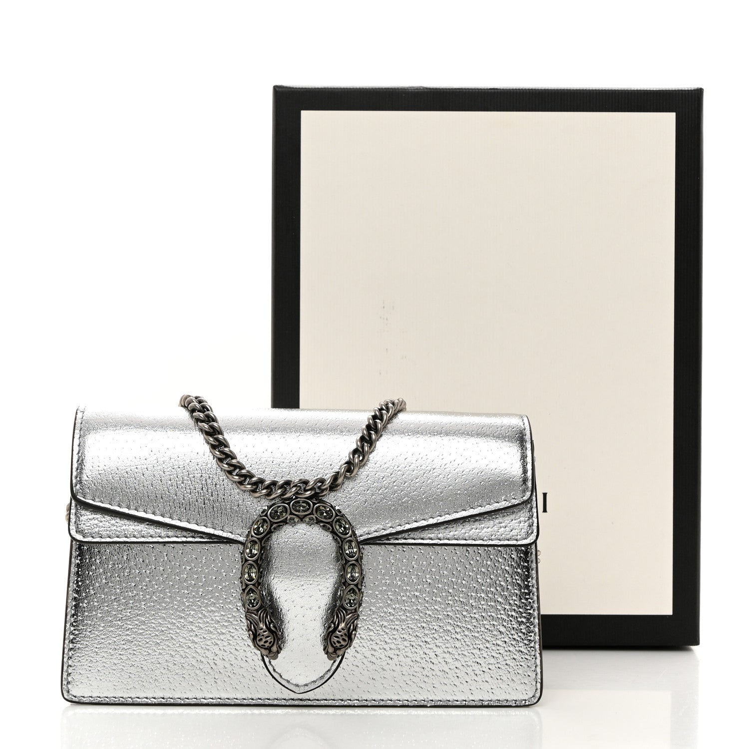 Gucci Metallic Calfskin Super Mini Dionysus Shoulder Bag Silver 10 of 10