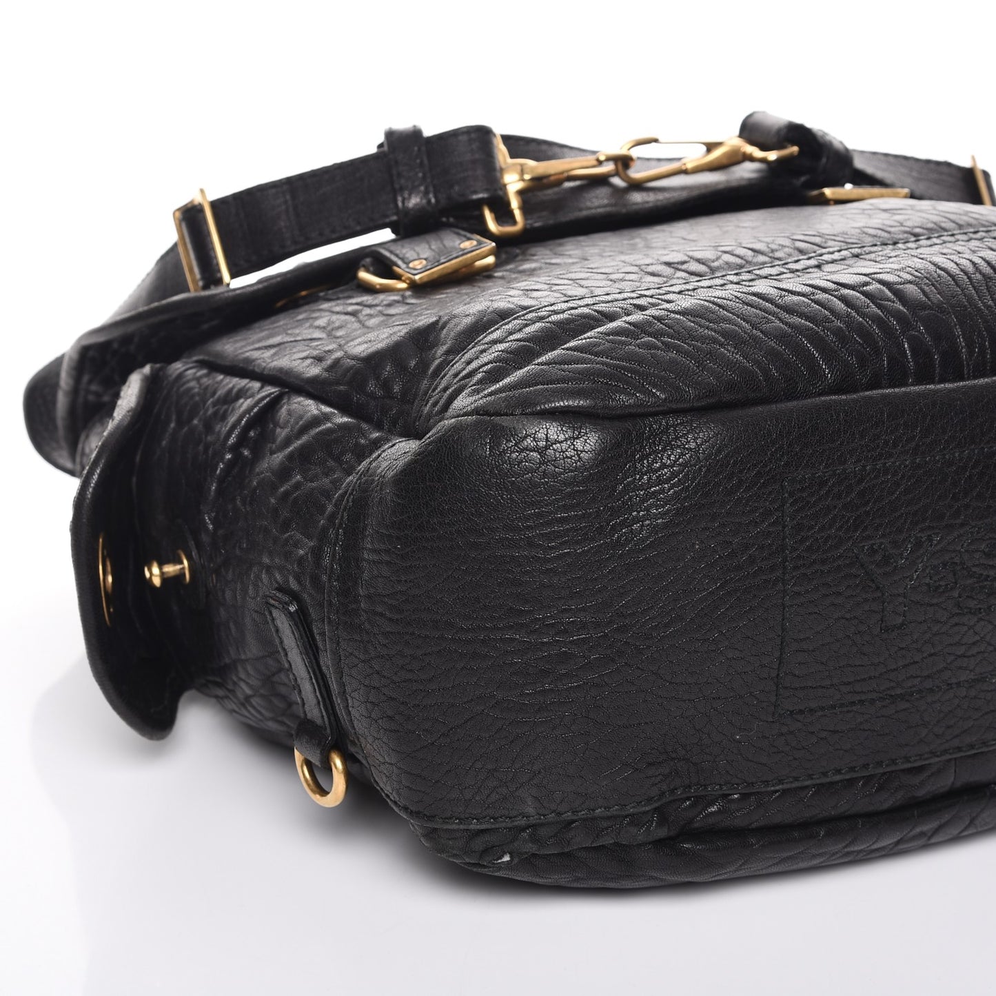 Grained Calfskin Medium Besace Shoulder Bag Black