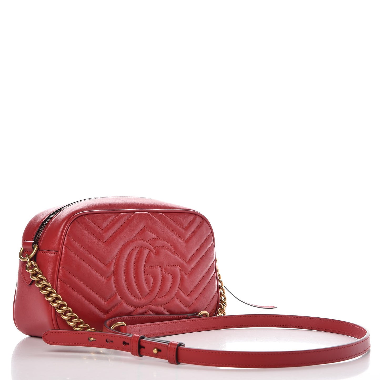 Calfskin Matelasse Small GG Marmont Chain Shoulder Bag Hibiscus Red