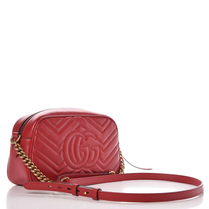 Gucci Calfskin Matelasse Small GG Marmont Chain Shoulder Bag Hibiscus Red 3 of 9