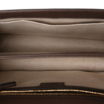 Gucci Monogram Jumbo GG Textured Dollar Calfskin Web Small Ophidia Padlock Top Handle Bag Camel Ebony New Acero 5 of 12