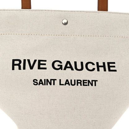 Saint Laurent Linen Calfskin Rive Gauche Tote Greggio Brick 7 of 9