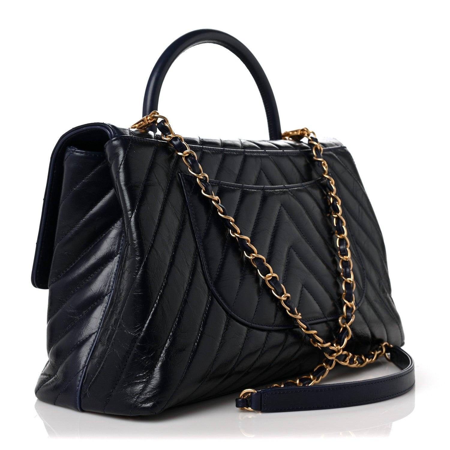 Chanel Calfskin Chevron Quilted Medium Coco Handle Flap Blue 3 of 11