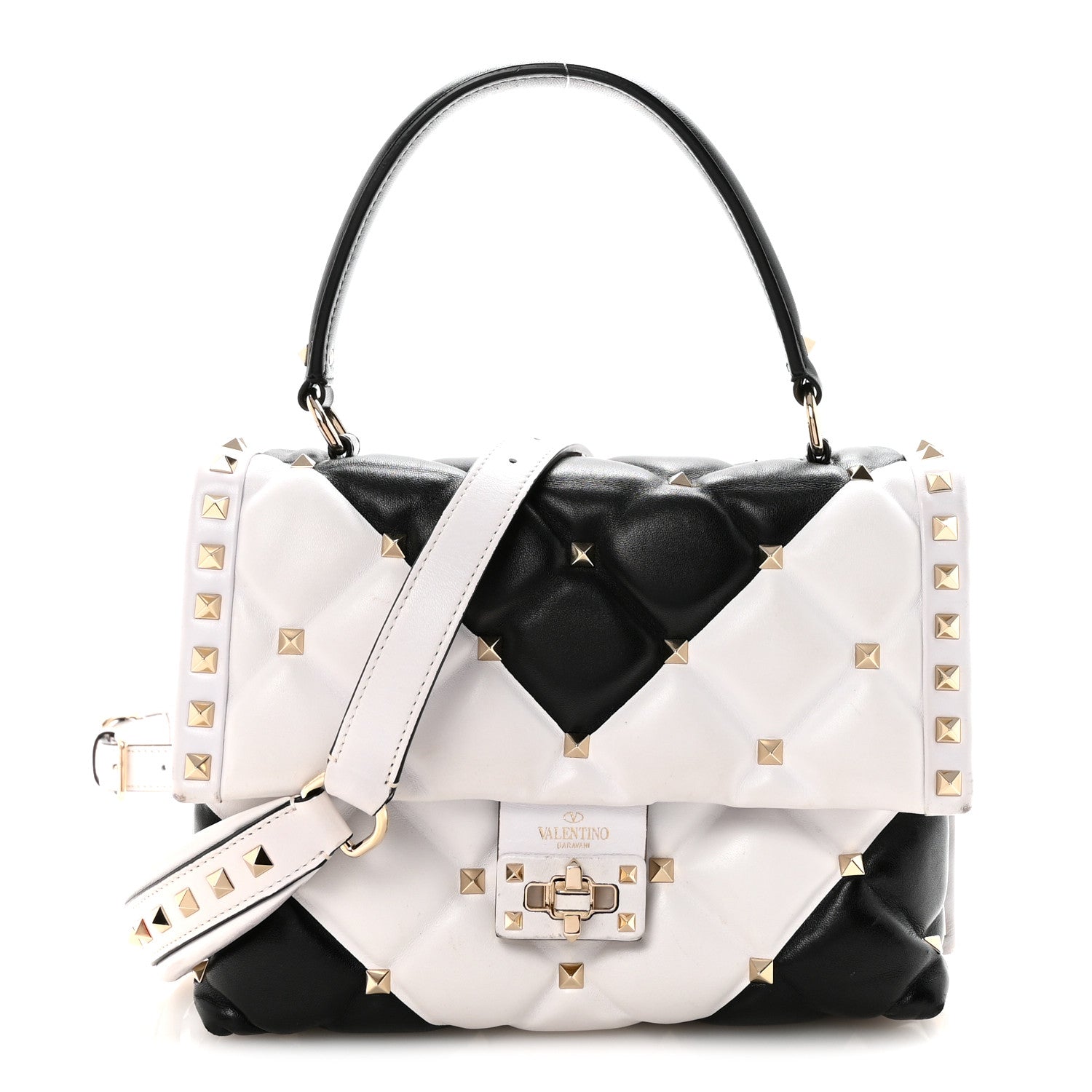 Valentino Garavani Nappa Medium Candystud Top Handle Bag White Black 1 of 9